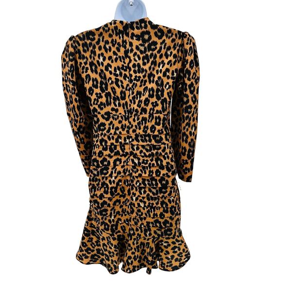 Bardot Animal Print Mini Dress Sz 4 Brown Leopard Party Stretchy Round Neck Zip - Picture 7 of 11